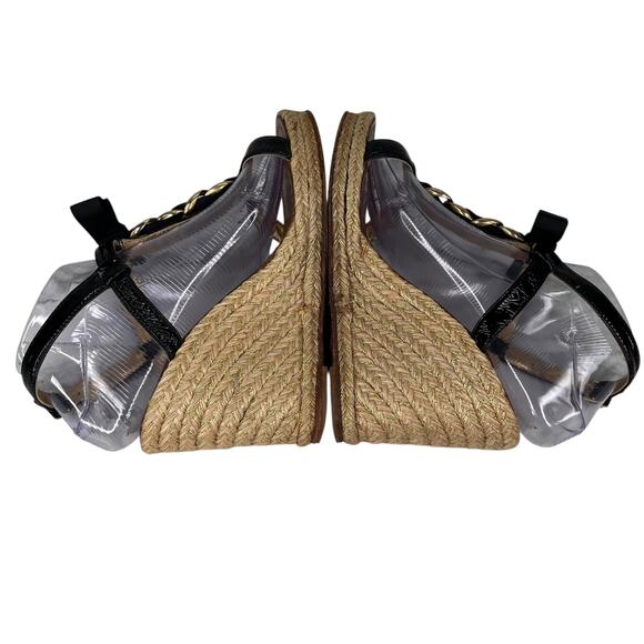 Kate Spade Espadrille Sandals Black 8 Bow Gold Chain - Picture 7 of 11